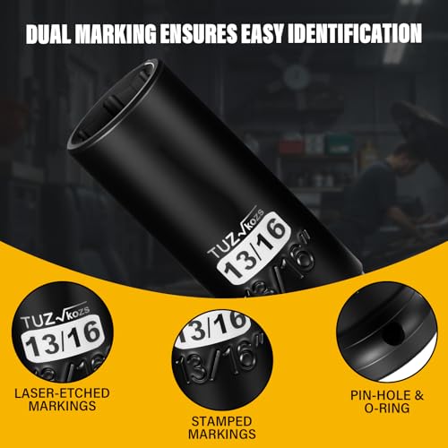 Image of 1 /2 Inch Drive 13 /16 Inch Deep SAE Impact Socket,CR-MO,6 Point Radius Corner Design,Square Chamfered Opening,Axle Nut Impact Grade Socket for Easy Removal