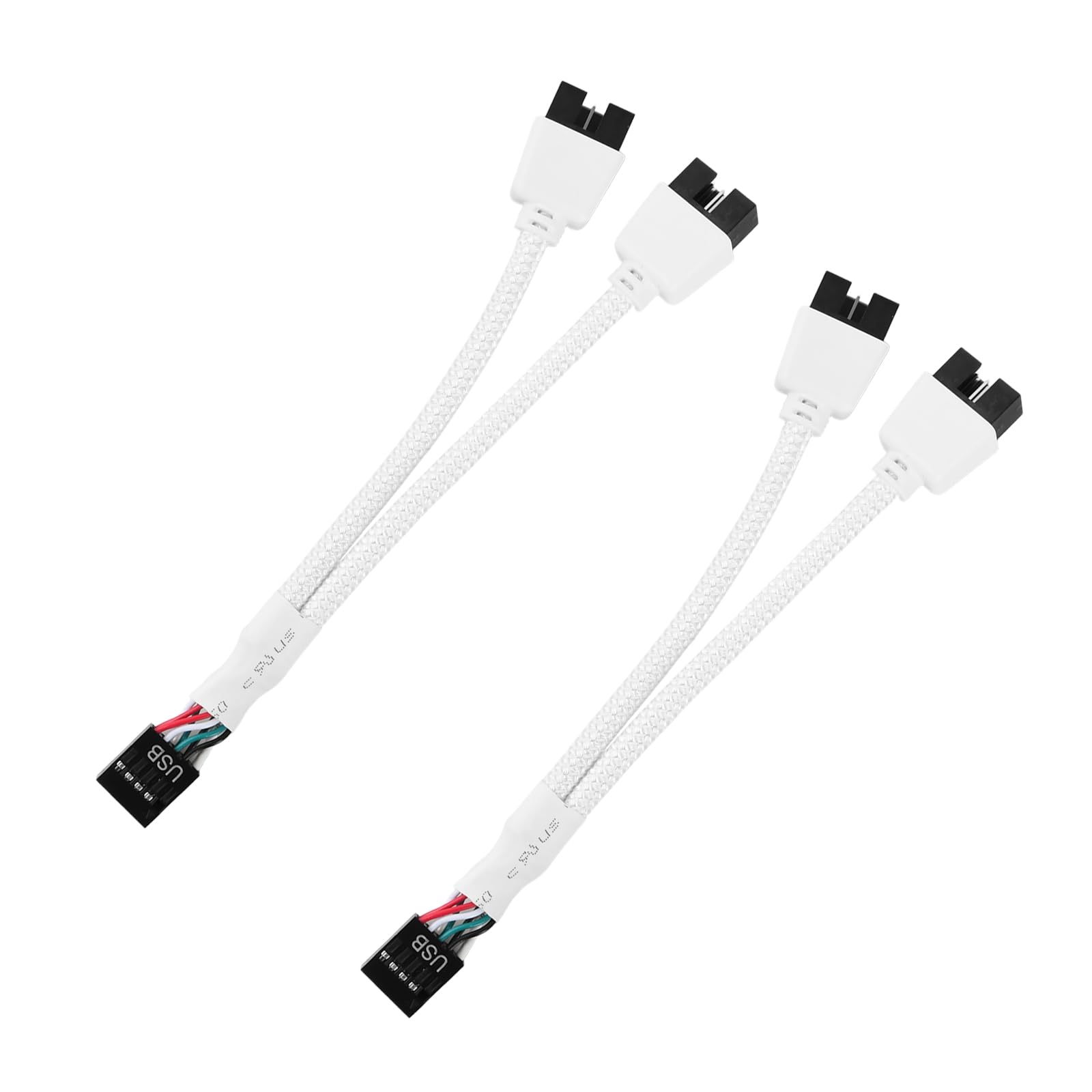 Colexy USB 2.0 9 Pin Splitter Mainboard, USB 2.0 9 Polige Buchse auf Doppel Verlängerungskabel, 2 Stück Weiß Nylon geflochten USB Splitter 1 zu 2, USB Pin für Computer PC Mainboard