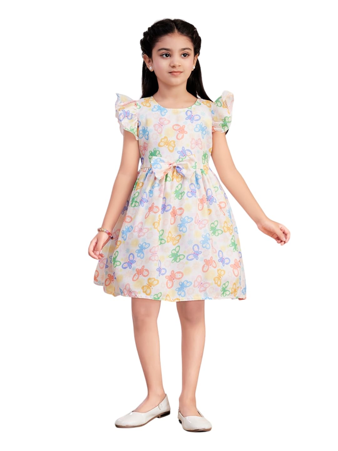 Aarika Girls Casual Wear Blue Colour Butterfly Print Cotton Frock