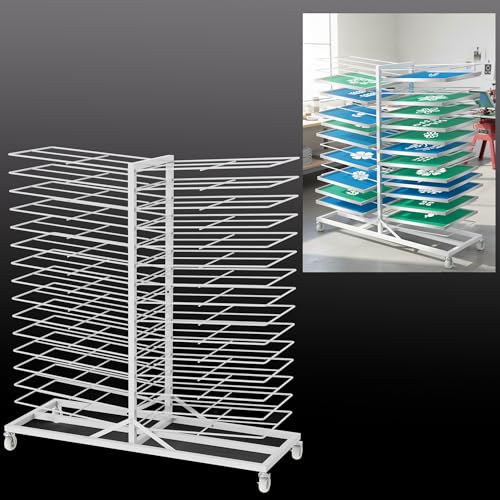 Caydo 30 Shelves Art Drying Rack, Easy Assembly Rolling Art Rack with Adjustable Shelves, Art Storage Solution for Screen Printing Frame, Lino Plates and Cabinet Doors