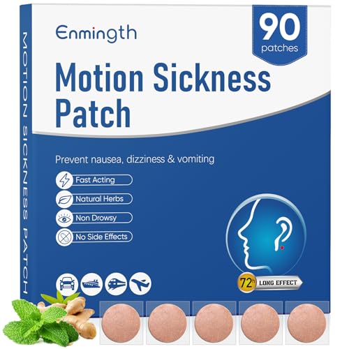 90ct Motion Sickness Patches Non Drowsy Sea Sickness Patches for Cruise Travel Essentials Hydrocolloid Patch Behind Ear for Car Airplane Ship Road Trip Altitude Sickness Fast Acting & Lasts 72 Hours