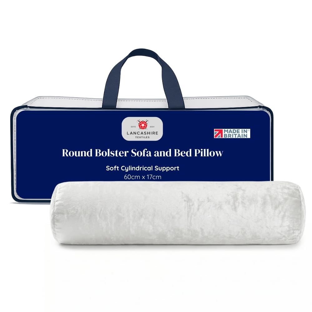 Lancashire Textiles Round Bolster Sofa and Bed Pillow – Soft Pillows for Maternity, Nursing, Post-Surgery, Neck, and Back Support Cushions (Silver, Pack of 1, Size - L60 cm x D17cm x H17cm)