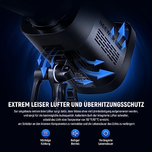 NEEWER 80W LED Videoleuchte, 2,4G und APP Steuerung, zweifarbig 2700K-6500K Videolicht, 34000 Lux/1m, CRI97+/12 Szenen/Bowens COB Dauerlicht für Studio Fotografie Videoaufnahmen und Streaming, CB60B