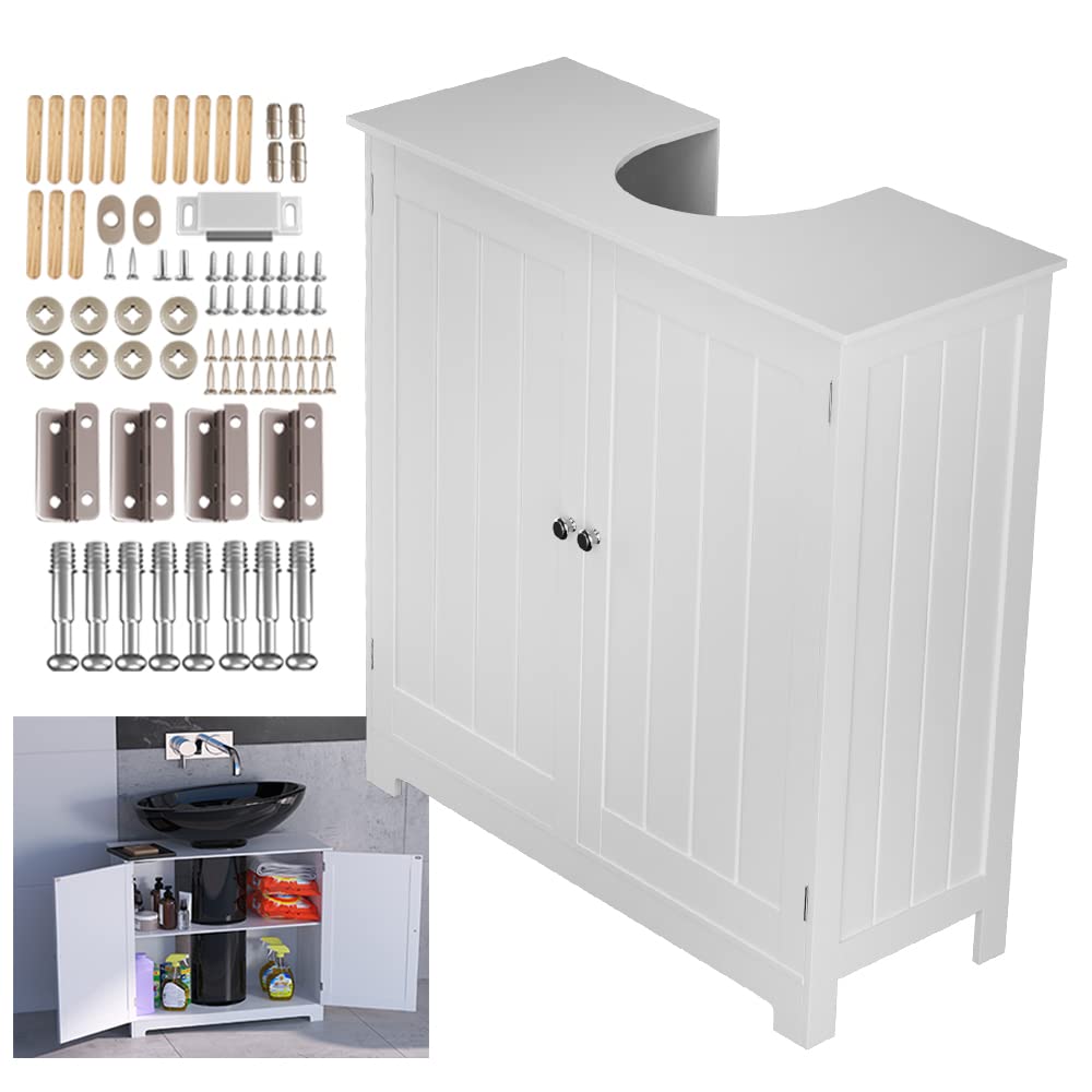 AUTOFU Bathroom Cabinet Under Sink, Bathroom Storage Under Sink Cabinet Under Basin Cupboard with Adjustable Shelf and 2 Doors, W22.75 x D11.81 x H23.62, White — image 1