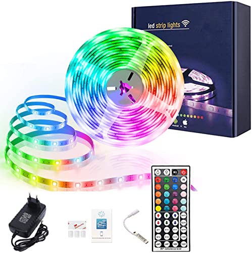 Image of One94Store 5M Rgb Led Strip Lights With 44-Key Remote, 24V Power Supply, 300 Leds, Color-Changing 5050 Smd, Waterproof, Ideal For Bedroom, Home, Diy Decor & Christmas (Red, Blue, Green, 5 Meters)