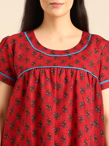 Image of Rupa Jon Aishwarya Women Short Printed Nighty in Premium Cotton Blend Fabric, Midi Length, Night Dress, Three-Fourth Length for Comfortable Everyday Wear