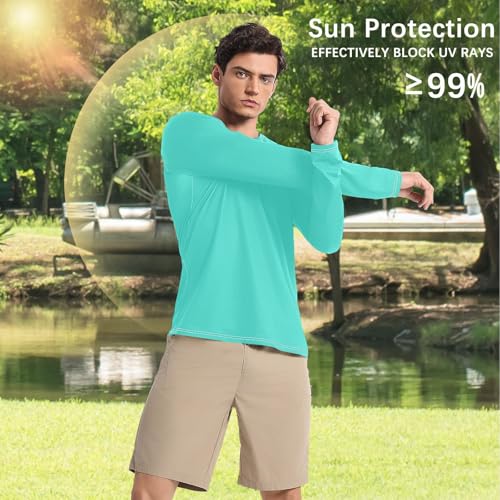 Turquoise Blue Men's UPF 50+ Comfortable Loose Men's Sun Protection Long Sleeve Water Fishing4