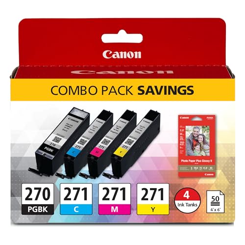 Canon PGI-270/CLI-271 Genuine Photo Paper Combo Pack, Compatible with MG6820, MG6821, MG6822, MG5720, MG5721, MG5722, MG7720, TS5020, TS6020, TS8020, and TS9020 (Optional) Printers