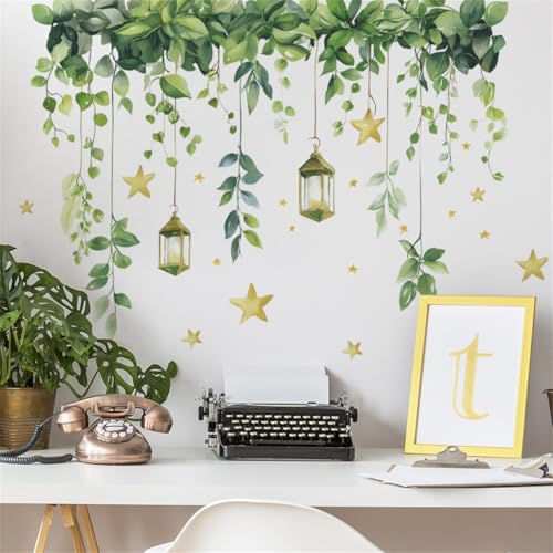 Condessacity ウォールステッカー カラー 植物 小さな新鮮な 緑のつる吊りランプ スター 壁紙シール はがせる ウォールすてっかー 天井 吊り植物 カフェ風 リビングルーム ベッドルーム ウォールペーパー おしゃれ 防水 wall sticker decoration [4]