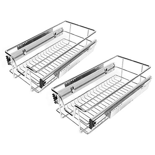 Cajón telescópico Bandeja de Metal extraíbleOrganizador Interior almacenaje para Cocina baño Armario Taller,cajón telescópico con Superficie de Almacenamiento-2 piezas (26 x 14 x 41 cm por 26 cm)
