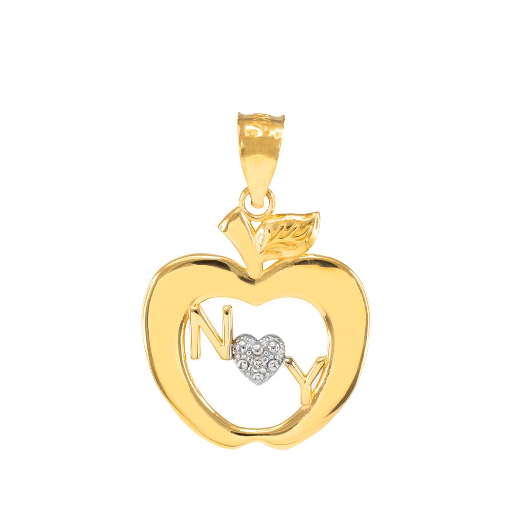 14k Gold New York Big Apple Diamond Charm Pendant