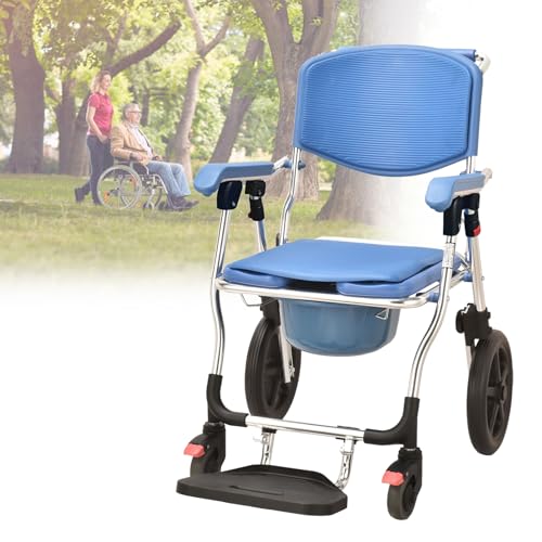 Silla de ducha plegable multifunción, impermeable, transporte de ducha con cubo extraíble, inodoro asistido para ancianos, alta capacidad de peso