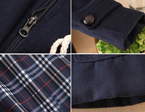 Flygo Girl's Classic Horn Button Duffle Coat Hooded Wool Blended Pea Coat4