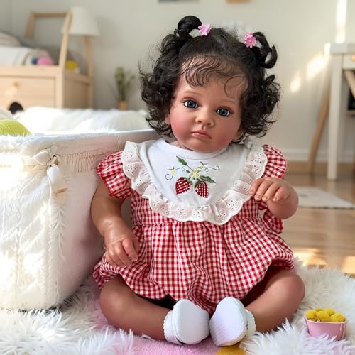 cosheng 23 Inch Toddler Reborn Baby Dark Skin Tutti Doll Girls Lifelike Toddler Reborn Real Life Handmade Soft Vinyl Doll