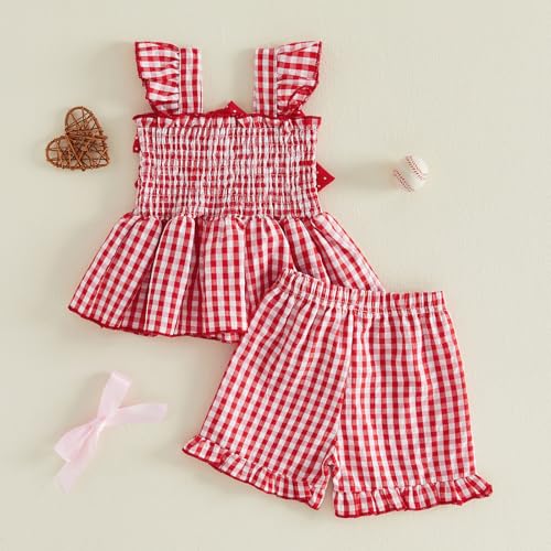 Image of Little Toddler Kids Girl Clothes Set 1-8 Years Summer Outfits Solid Color Tank Tops & Shorts