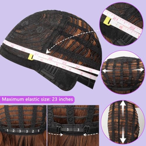 Image of AISI HAIR Curly Bob Wig with Bangs Short Wavy Honey Brown with Blonde Highlights Wigs for Women Bob Style Synthetic Heat Resistant Bob Wigs