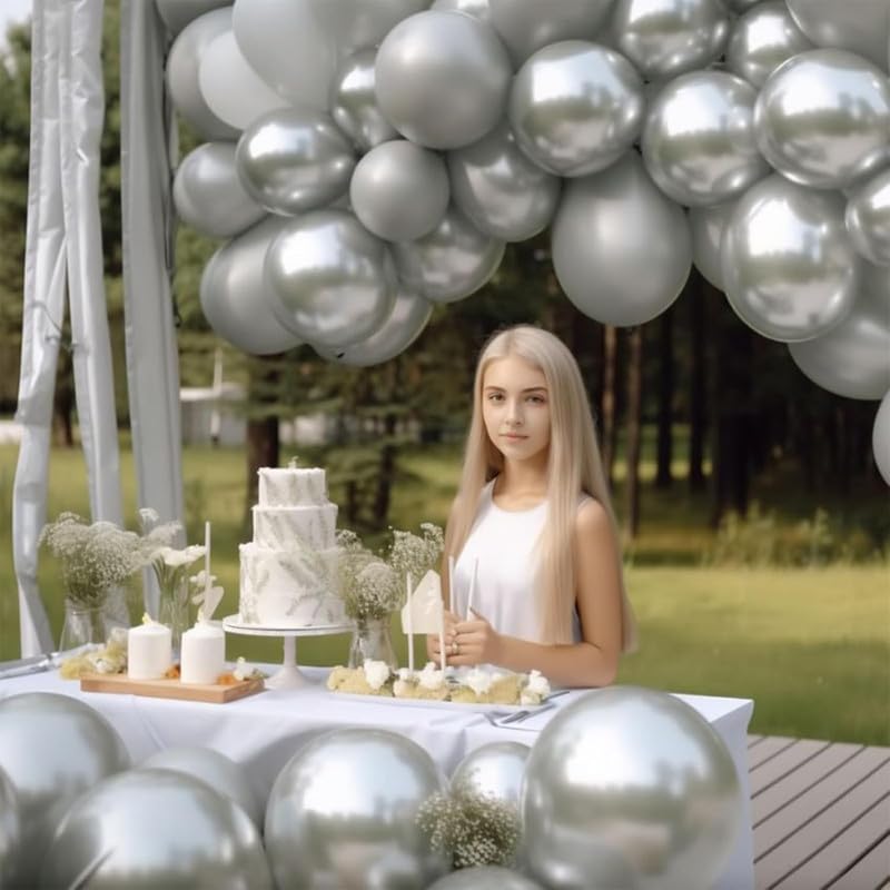 Image of Metallic Silver Balloons 50 pcs 12 Inch Chrome Silver Latex Balloons for New Year, Wedding, Baby Shower, Gender Reveal, Easter, Anniversary, Birthday, Christmas Party Decoration