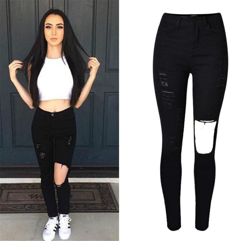 Loch zerrissene Jeans für Frauen Hohe Taille Freund Jeans Femme Unregelmäßige Loch Schwarze Jeans Frauen Persönlichkeit Sexy Hüfte Push Up Pants-Farbe1_38.