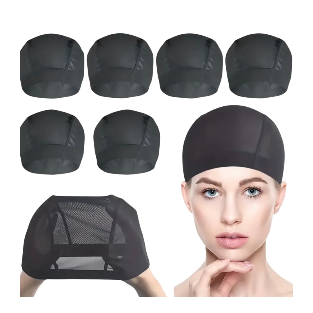 6 PEZZI Wig Caps Cappellino in maglia nera per realizzare parrucche pettinature estensibili con fascia elastica larga 6 pezzi/lotto