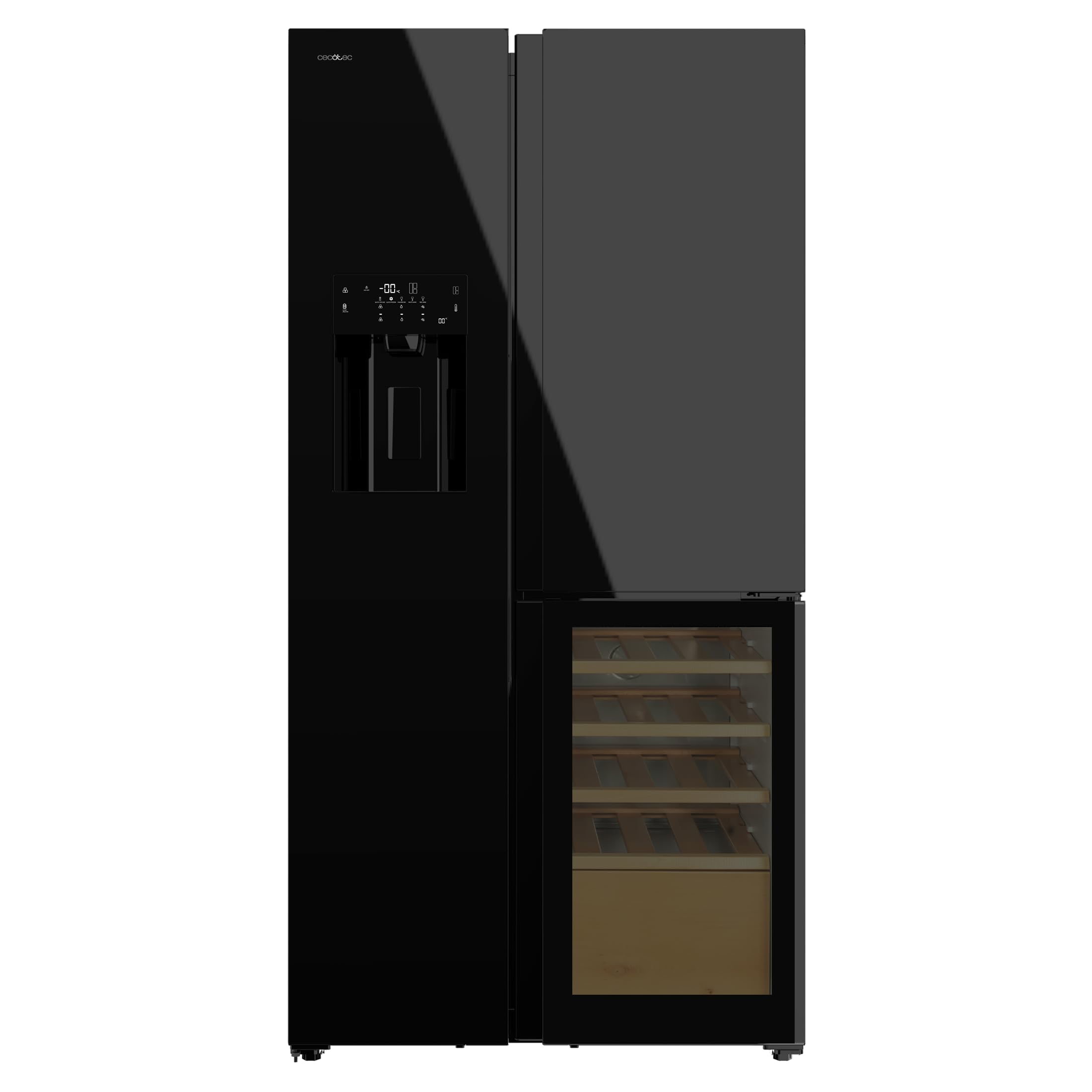 Cecotec Bolero CoolMarket TDW 529 WID Black Glass E 3-door refrigerator, wine cellar, 529L, Inverter Plus, Total No Frost, E, MultiAirFlow, Fast Cooling.