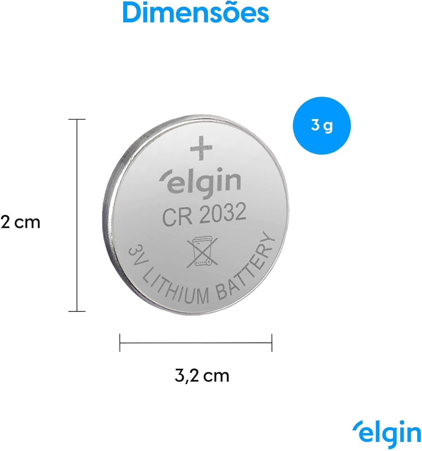 Bateria de Lítio CR2032 Cartela com 5 unidades 3v Elgin - Moeda 6 51WlFcWuZgL. AC SL1500