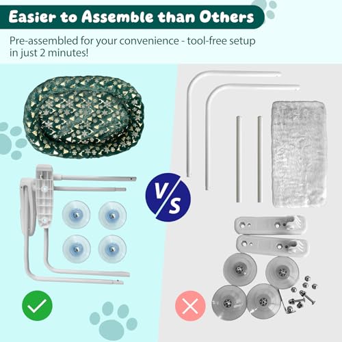 Image of L&W BROS. 2-Pack Foldable Cat Window Perches with Christmas Cushion Bed Easy to Assemble Cats Hammock for Window, Warm Indoor Cat Beds for Large Cats, Edition(M Green)