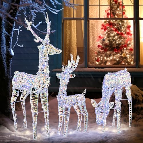 LEADZM Weihnachtsdeko LED Rentier Metall Weiß Eisen Rahmen Beleuchtet...