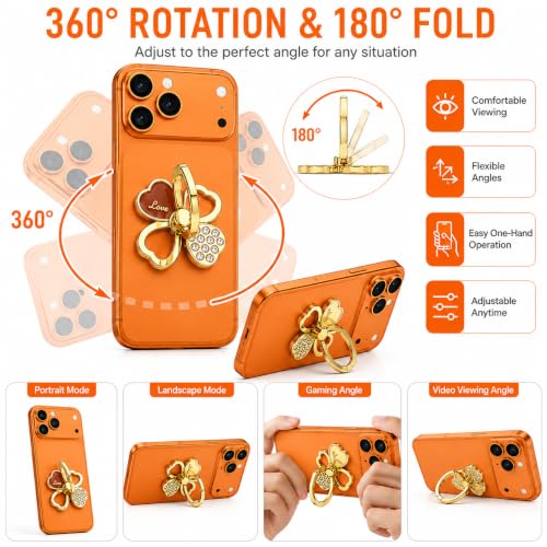 Image of Mizi 2Pack Clover Phone Ring Holder Stand, 360 Rotation & 180 Fold Finger Grip Kickstand, Strong 3M Adhesive, Bling Rhinestone Phone Ring for iPhone, Samsung & Most Smartphones - Gold