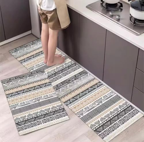 Image of HomeCloud Rectangular Kitchen Mat | Anti-Slip, Soft, Washable, Printed Designs for Floor, Kitchen & Room (6mm Thick) Pack of 2 Contain (1 Large (41 X 122 Cm) 1 Small 41 X 61 Cm) (Geomatric Multi)