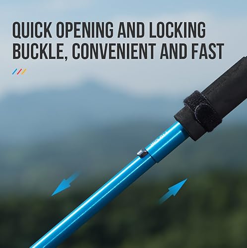 Miniatura 4 de Bastones de senderismo de aluminio con bolsa de almacenamiento, paquete de 2 palos de senderismo ligeros plegables, bloqueo rápido absorbente de