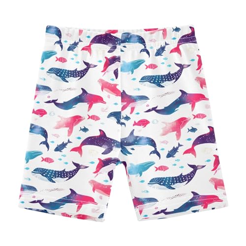 Charming Cartoon Whale Prints Girls Shorts Elastic Waist Sports Shorts Girls Leggings Pants for 4-10 Years
