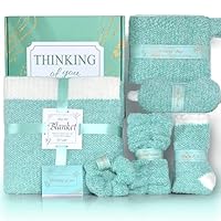 JOOJA Birthday Get Well Soon Cozy Gift Basket Care Package for Women with Blanket, Fuzzy Socks, Eye Mask, Headband Cozy Essentials - Green