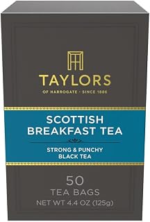 Taylors of Harrogate Scottish Breakfast Tea Bags, 50 Count - Strong Malty Black Tea Blend for Bold Breakfast Brew