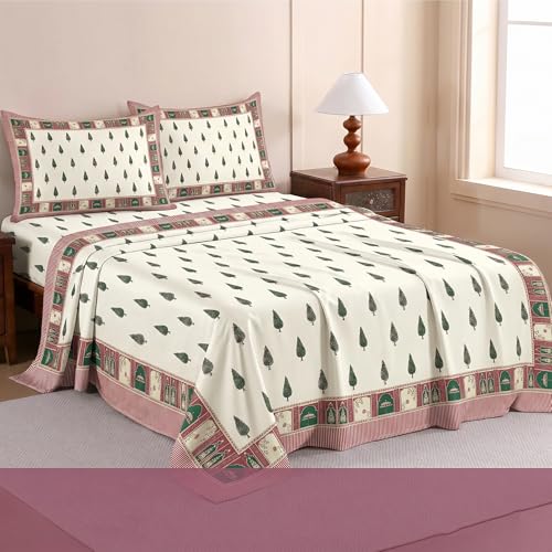 Image of Ishro Home Premium Bedsheet for Double Bed with 2 Pillow Covers - Cloud Cotton Bedsheet, Soft, Silky Smooth & Wrinkle Resistant, Luxury Printed Design (Flat Double Bed Size, Udaipur Grove)