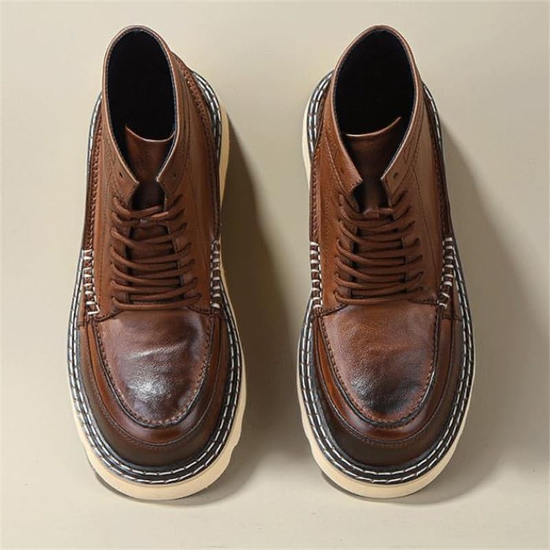 Men's British-style Middle-top Vintage Work Boots Non-slip Wear-resistant Rubber Outsole Oxford Shoes Comfortable Interior Suitable for Travel2