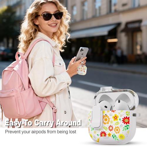 Image of for AirPods 4 Case with Secure Lock Clip in Phone Stand,Floral Girly Style Protective Cover with Cleaning Kit and Carabiner for Apple iPod 4 Generation (Sunflower Petals)