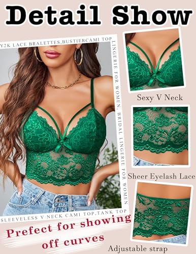 Image of Avidlove Lace Bralette for Women Lingerie Spaghetti Adjustable Strap Tank Camisole Crop Top