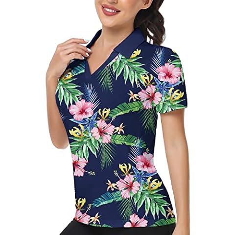 LLdress Womens Golf Shirts Printed Polo Shirts Short Sleeve Collared Moisture Wicking Athletic Sport Shirts Cover