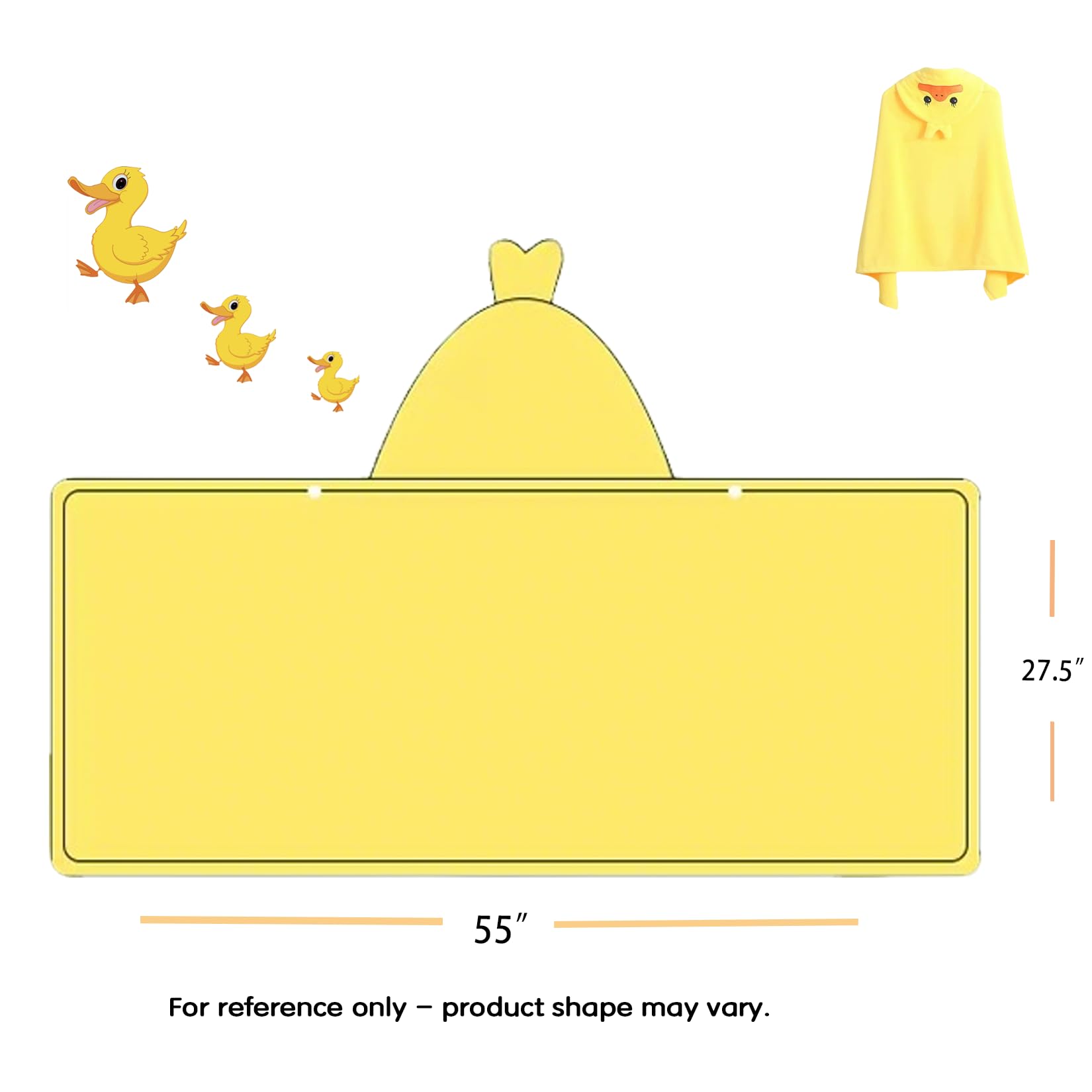 Toalla de baño para niños pequeños, Toallas de bebé con Capucha, 27.5 x 55 Pulgadas, Ultra Absorbente, Suave, Toalla de Ducha para niños y niñas (Pato Amarillo)
