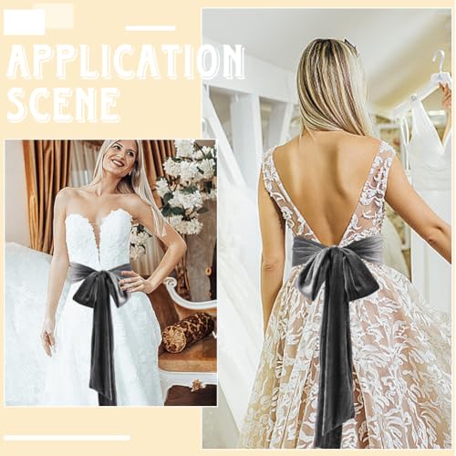 CRASPIRE Wedding Belt Women Velvet Sash Belt Gray Tie Long Dress Sash Waist Bridal Neck Scarf for Prom Party Special Occasion Dress Bridal Sash Belt 99 x 3.9 inch4