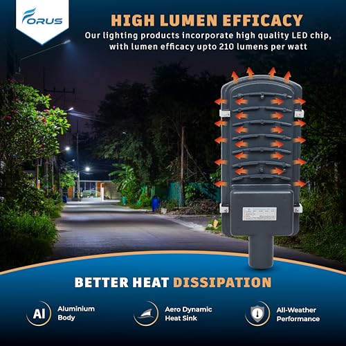 Image of Forus LED Street Light 120W Waterproof IP66, Cool White 120 Watt LED Street Light Outdoor for Road, Parking, Garden & Security Lighting, High Power Energy Efficient, 5 Years Warranty (1 Pc)