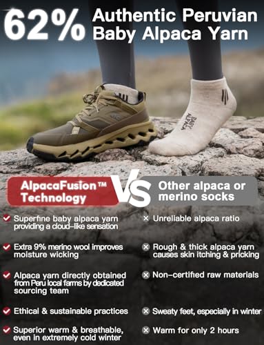 Alpaca Wool Ankle Socks Cushioned Hiking Socks Work & Outdoors Moisture Wicking Anti-Blister Padded Breathable Merino3