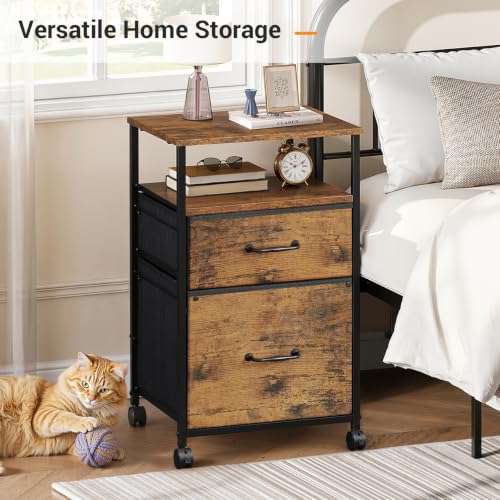 Image of DEVAISE 2 Drawer Mobile File Cabinet, Fabric Vertical Filing Cabinet