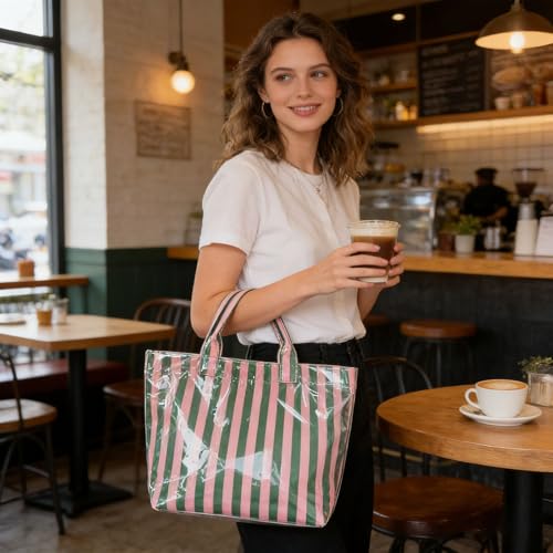 Bolso Tote de PVC a Rayas para Mujer, Grande y Ligero miniatura 2