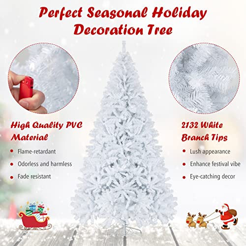 Goplus White Artificial Christmas Tree, 9Ft Premium Unlit Hinged Spruce Full Tree, With Metal Stand, Easy Assembly, For Indoor And Outdoor Use #TOP2