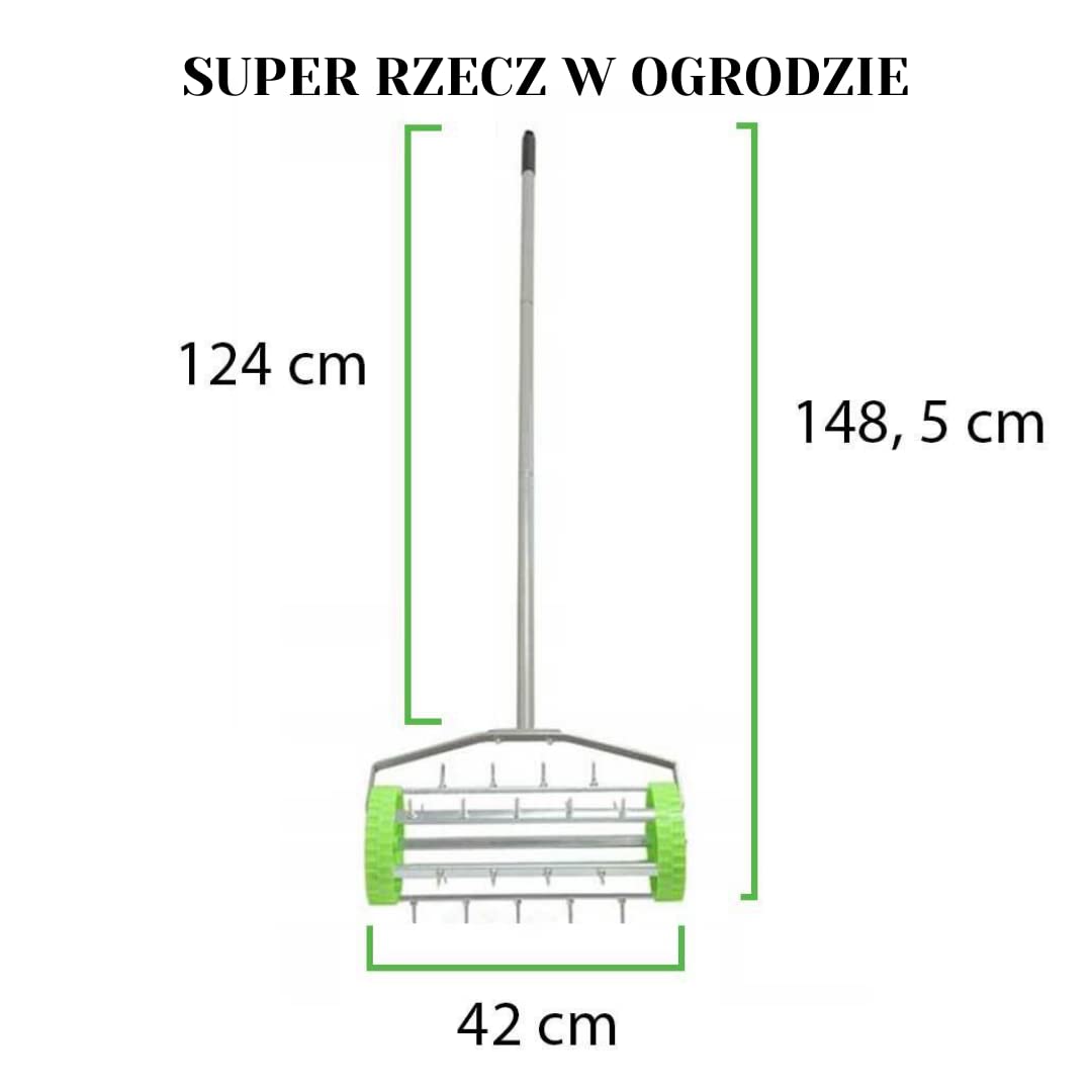 BASS POLSKA Aerifizierer, Manueller Rasenlüfter Handbelüfter Robust für dicken Grass Rasenbelüftung Wurzelsystem Dreiteilige Klappbare Griffange Ränder 27 Dornen Breite 120 mm