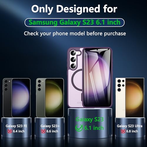 Image of OWKEY for Galaxy S23 Case 6.1'', Magnetic Samsung Galaxy S23 Case for Magsafe with Screen Protector, [Military Grade Protection] Shockproof Phone Cover S23 Case Protective Case for Samsung S23, Purple