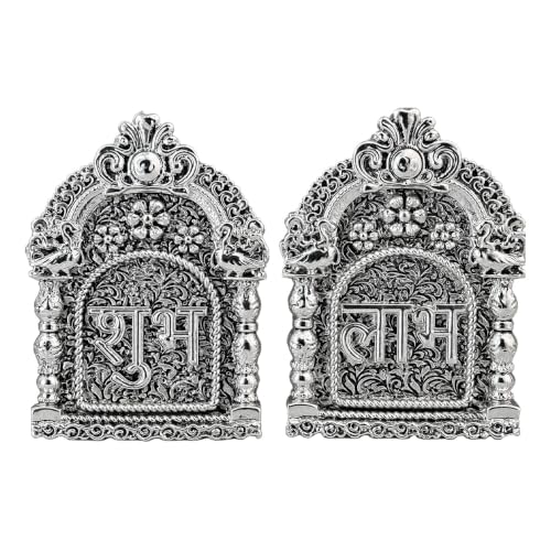 Image of DIVINITI 999 Silver-Plated Shubh Labh Decorative Idol Set with Gift Box|Vastu-Compliant Symbol of Prosperity, Wealth & Positive Energy|Home Temple, Entrance Decor, Diwali & Housewarming Gift|1 X 8 cm