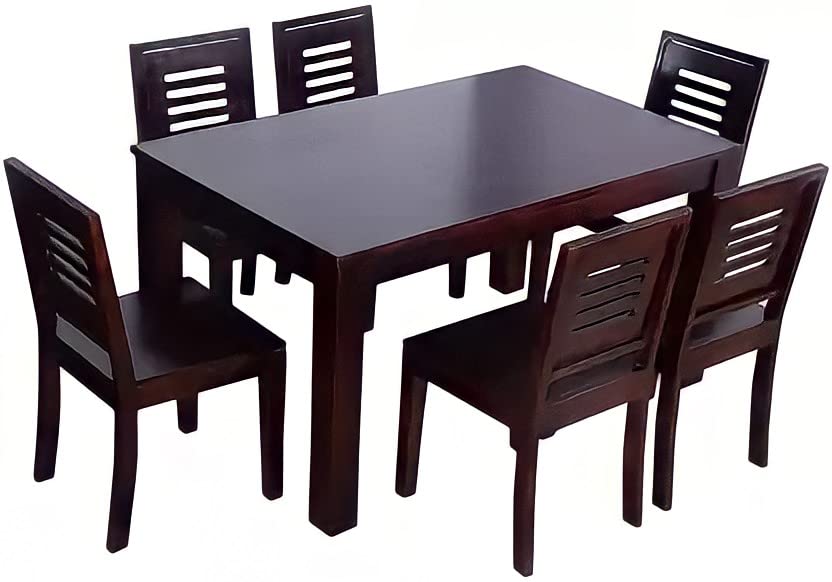 Image of Sheesham Wood Dining Table Dining Room Furniture Wooden Dinner Table for Living Room Home and Restaurant (6 Seater, Walnut Finish)