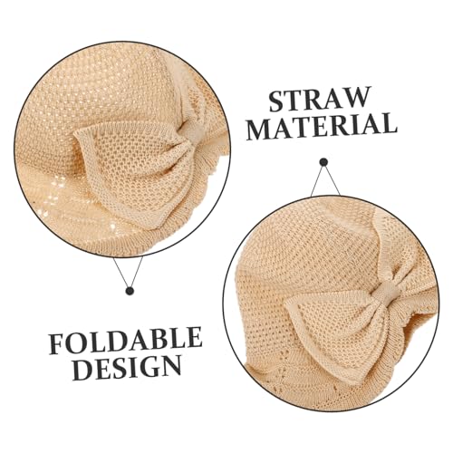 Women Knitted Dome Sun Block Hat Beige Fashionable Seaside Beachwear UV Protection for Face Neck Shoulder Lightweight Summer Vacation Accessory4